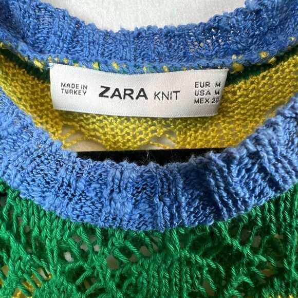 Zara Knit Multicolor Open Weave Short Sleeve Sweater Top Size M (351) - Picture 12 of 12
